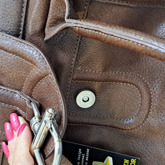 Apostrophe Brown Bonus Built In Cosmetic/Mirror Area Bag. NWT - Picture 5 of 9